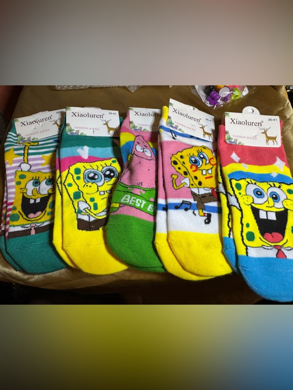Cartoon Character Crew Socks - Yellow, Pink, Green
